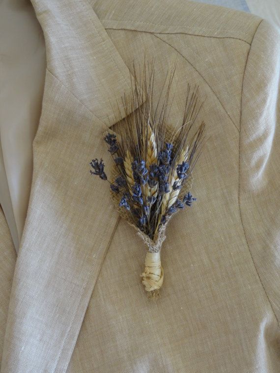 Mariage - Lavender And Wheat With Burlap Lapel Pin - Country Weddings - European Elegant Wedding - Lavender Boutouniere