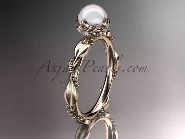 زفاف - 14kt rose gold diamond pearl unique engagement ring AP178