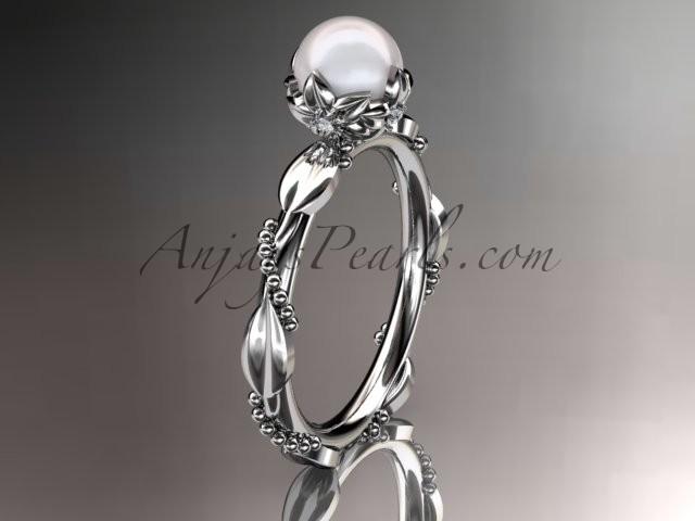 Hochzeit - 14kt white gold diamond pearl unique engagement ring AP178