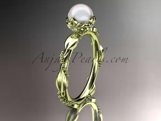 Hochzeit - 14kt yellow gold diamond pearl unique engagement ring AP178