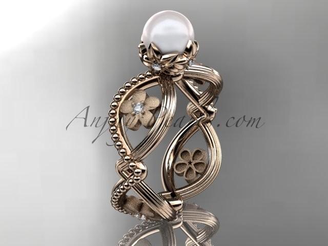 Свадьба - 14kt rose gold diamond pearl unique engagement ring AP192