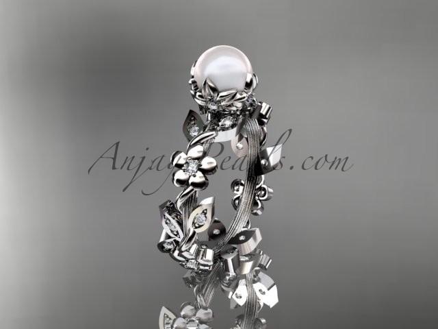 زفاف - Platinum diamond pearl unique engagement ring AP209