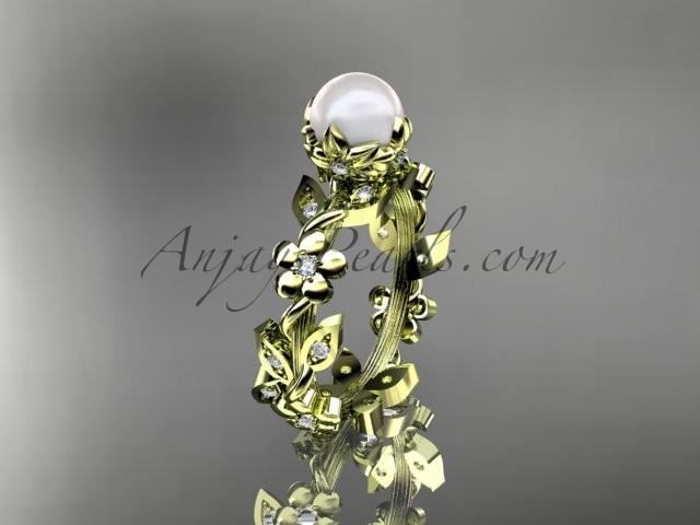 Hochzeit - 14kt yellow gold diamond pearl unique engagement ring AP209