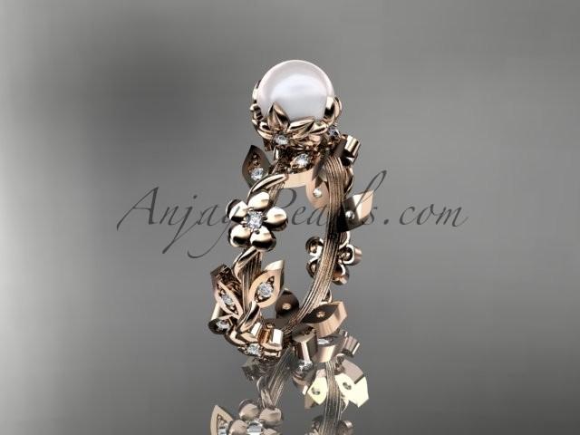 Свадьба - 14kt rose gold diamond pearl unique engagement ring AP209