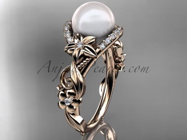 Свадьба - 14kt rose gold diamond pearl unique engagement ring AP211