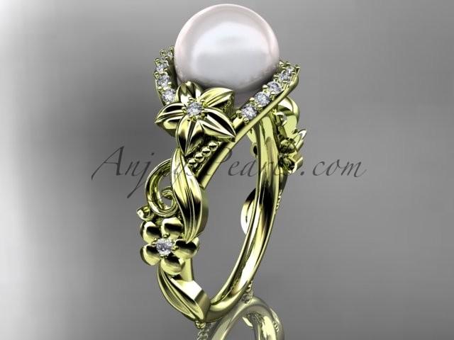 Свадьба - 14kt yellow gold diamond pearl unique engagement ring AP211