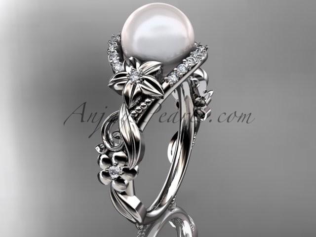 Hochzeit - platinum diamond pearl unique engagement ring AP211