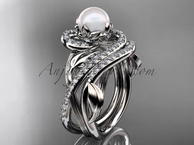 Wedding - Platinum diamond pearl unique engagement set AP222S
