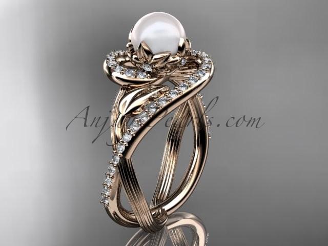 Mariage - 14kt rose gold diamond pearl unique engagement ring AP222