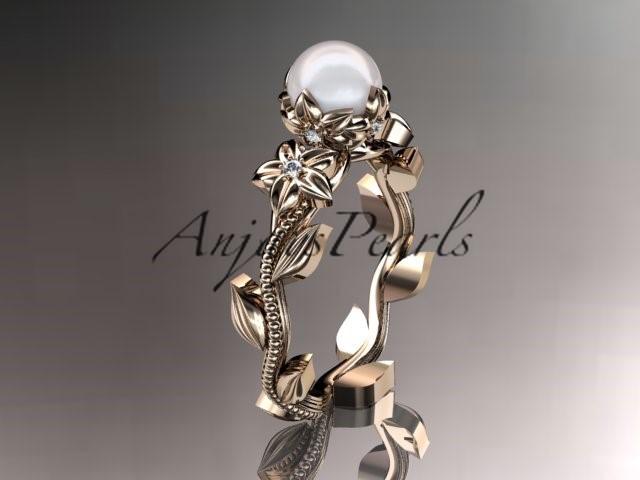 Hochzeit - Unique 14kt rose gold diamond floral pearl engagement ring AP223