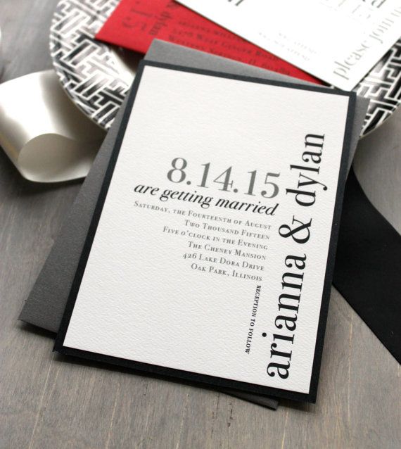 Wedding - Modern Wedding Invitations, Wedding Invitation, Urban Chic Wedding Invitations, Black, White And Red - "Urban Elegance" Sample