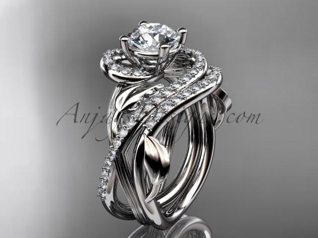زفاف - Unique 14kt white gold diamond leaf and vine wedding set, engagement set with a "Forever Brilliant" Moissanite center stone ADLR222