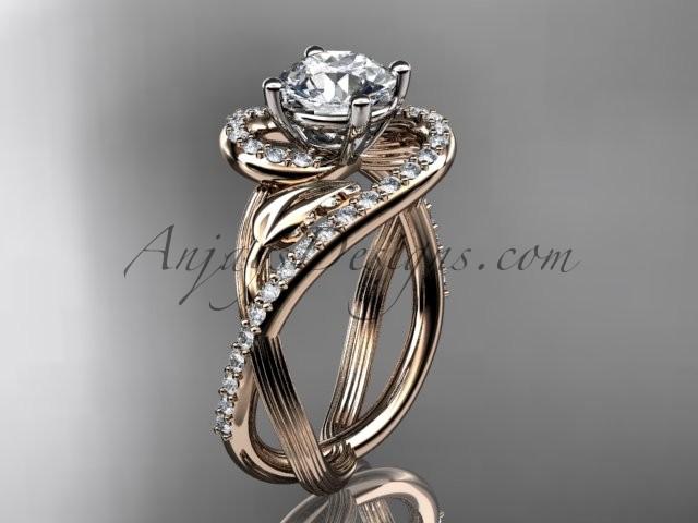 زفاف - Unique 14kt rose gold diamond leaf and vine wedding ring, engagement ring ADLR222