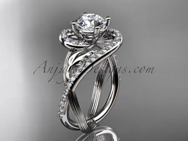 Wedding - Unique 14kt white gold diamond leaf and vine wedding ring, engagement ring ADLR222