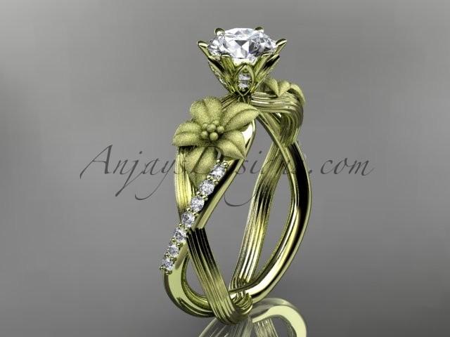 زفاف - Unique 14kt yellow gold diamond flower, leaf and vine wedding ring, engagement ring ADLR221