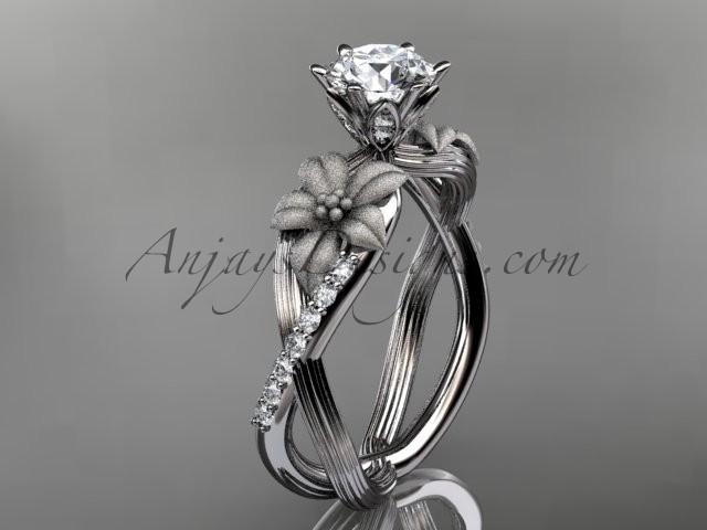 Mariage - Unique 14kt white gold diamond flower, leaf and vine wedding ring, engagement ring ADLR221
