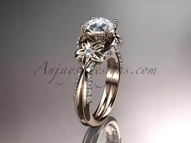 Wedding - Unique 14kt rose gold diamond flower, leaf and vine wedding ring, engagement ring ADLR220