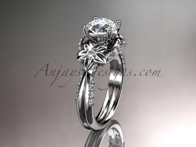 Mariage - Unique 14kt white gold diamond flower, leaf and vine wedding ring, engagement ring ADLR220