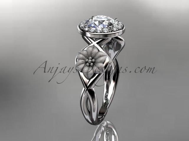 زفاف - Unique 14kt white gold diamond flower wedding ring, engagement ring with a "Forever Brilliant" Moissanite center stone ADLR219