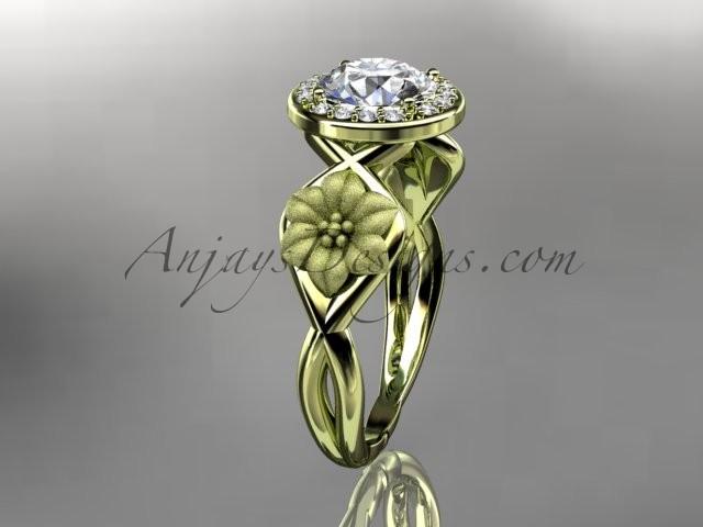 Hochzeit - Unique 14kt yellow gold diamond flower wedding ring, engagement ring with a "Forever Brilliant" Moissanite center stone ADLR219