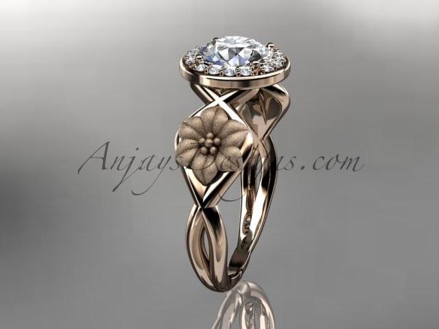 Wedding - Unique 14kt rose gold diamond flower wedding ring, engagement ring ADLR219