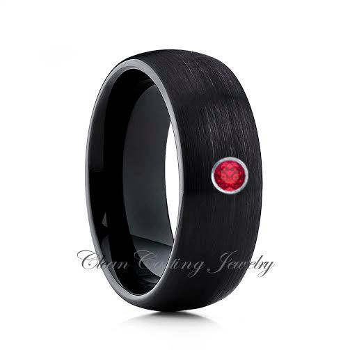 زفاف - Tungsten Wedding Band,8mm,Red Ruby,Tungsten Carbide,Black Tungsten,Tungsten Wedding Ring,Anniversary Ring,Engagement Band,8mm