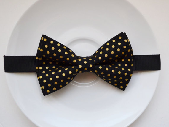 Hochzeit - B077 Very luxury Black bow tie with Gold Dot printed Boy's bow tie / bowtie / Bow /hair bow