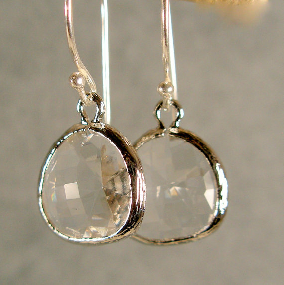 Hochzeit - Crystal Glass Silver Earrings, Bridesmaid Earrings, Bridesmaid Jewelry, Bridal Jewelry, Wedding Earrings (3099W)