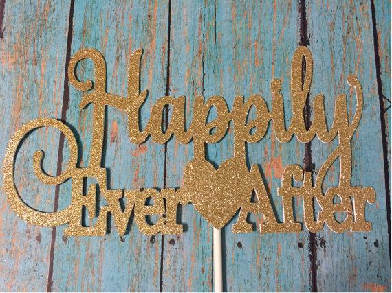 Mariage - Bridal Shower Cake Topper, Happily Ever After Cake Topper, Wedding Cake Topper, Gold Happily Ever After, Gold Cake Topper