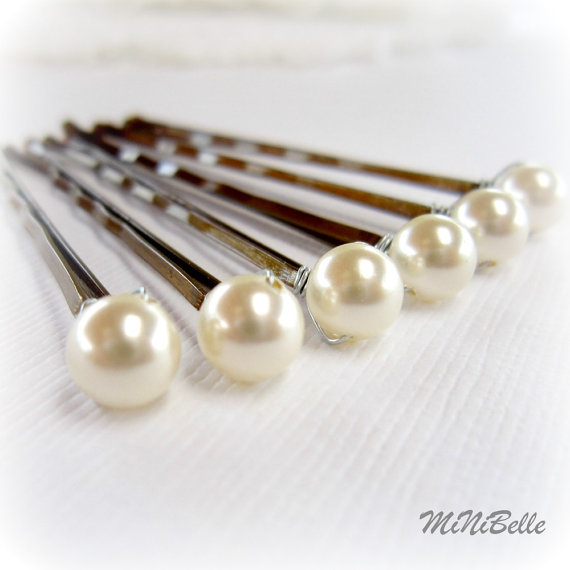 Свадьба - Cream Bridal Hair Pins. Pearl Hair Pins. Bridal Pearl Hair Pins. Set Of 6 Wedding Pearl Hair Pins. 6mm