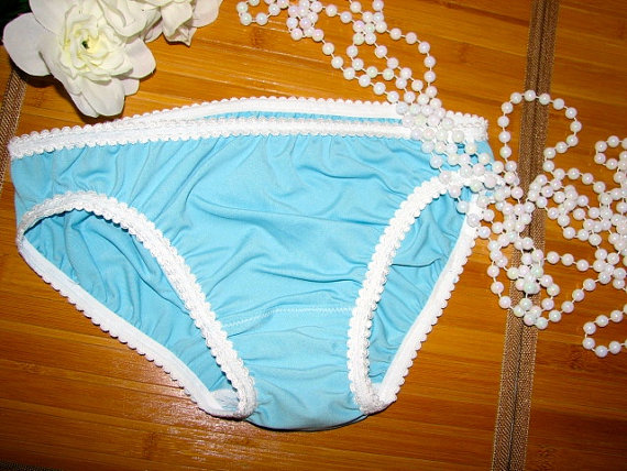 Mariage - Handmade Womens Intimate Panties Lingerie Sleepwear Made to Order Pretty Sky Blue Stretch Silky Jersey Panties SIze S M L XL
