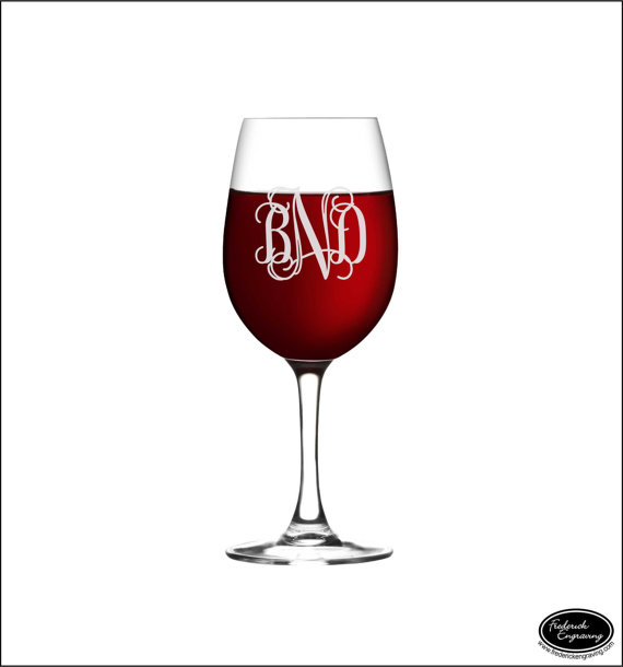Wedding - ONE Custom Monogram Wine Glass, SHIPS FAST, Personalized Etched Wine Glass, Engraved 11 Oz Wine Glass, Bridesmaid Gift, Wedding Gift, Wine