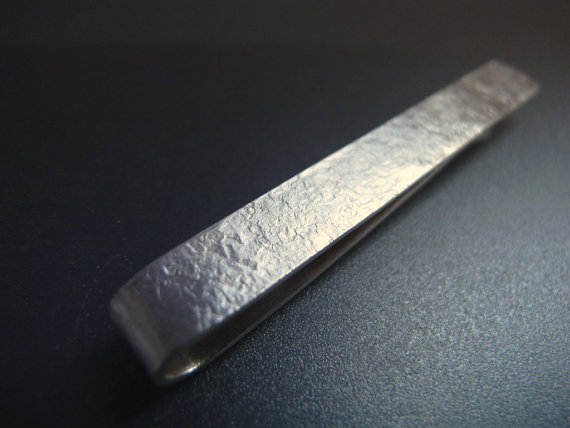 Mariage - Hammered Sterling Silver Tie Pin - Struck - Wedding Tie Bar - Tie Clip - Personalise - 4cm 5cm 6cm