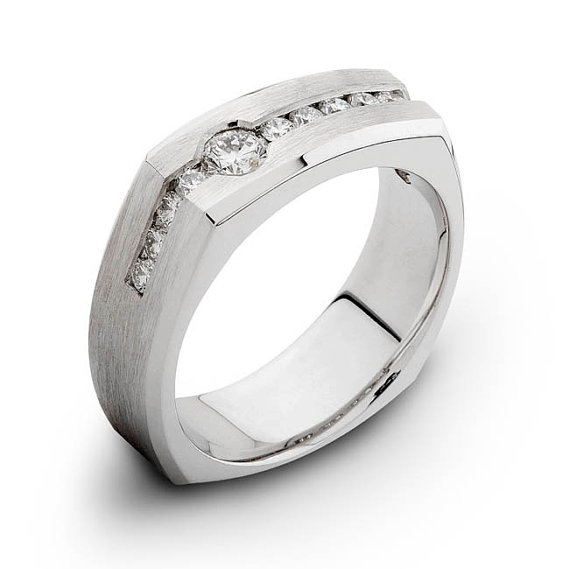 زفاف - Mens Platinum diamond wedding band 0.75 ctw G-VS2 quality