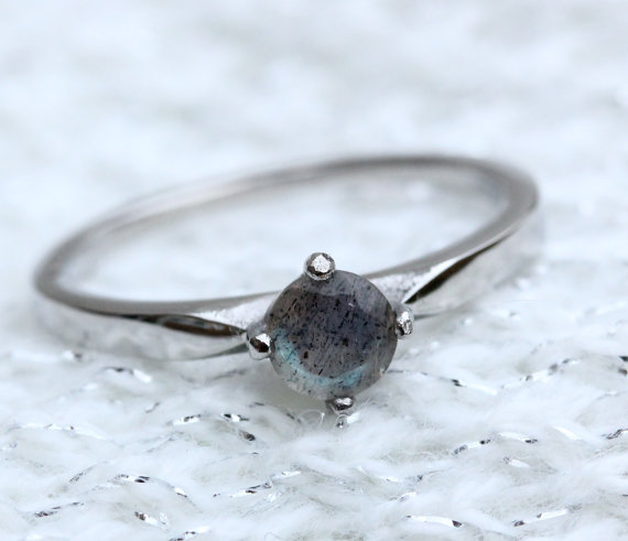 Wedding - Titanium and Natural Labradorite solitaire ring - engagement ring - wedding ring