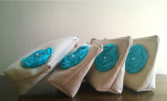 زفاف - Blue Wedding Bridesmaid Clutch Purse, Bridesmaid Gift Idea, Linen, Bridesmaids Gift, Something Blue - Set of 7