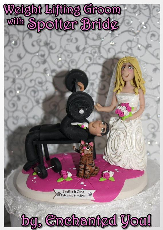 Mariage - Weight Lifting Wedding Cake Topper, Personalized, Custom