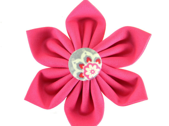 Wedding - Pink Gray Dog Collar Flower/ Wedding Dog Flower/ Collar Attachment: Rose Suzani