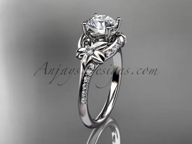 Wedding - 14kt white gold diamond floral wedding ring, engagement ring with a "Forever Brilliant" Moissanite center stone ADLR125