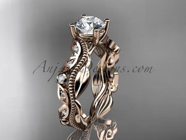 Свадьба - 14kt rose gold diamond leaf and vine wedding ring, engagement ring, wedding band with a "Forever Brilliant" Moissanite center stone ADLR342