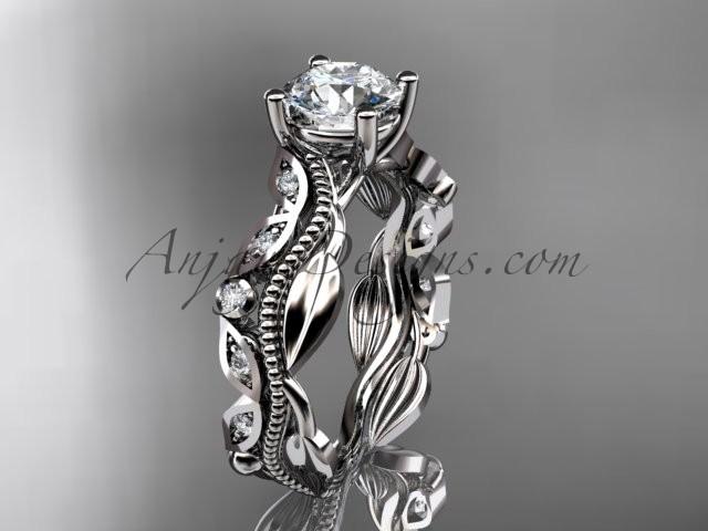 Свадьба - Platinum diamond leaf and vine wedding ring, engagement ring, wedding band with a "Forever Brilliant" Moissanite center stone ADLR342