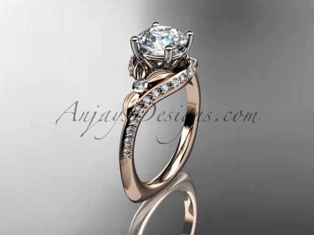 Hochzeit - 14kt rose gold diamond leaf and vine engagement ring with a "Forever Brilliant" Moissanite center stone ADLR112