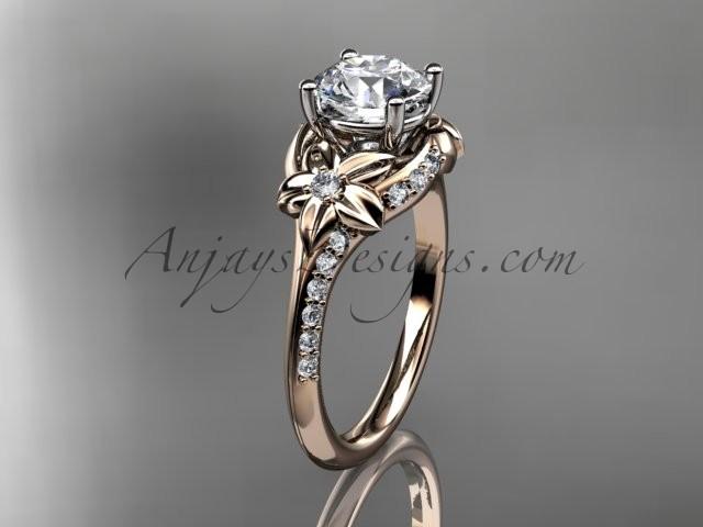 زفاف - 14kt rose gold diamond floral wedding ring, engagement ring with a "Forever Brilliant" Moissanite center stone ADLR125