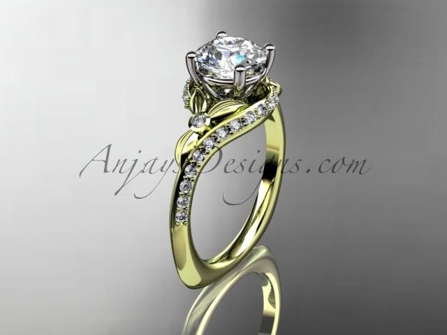 Hochzeit - 14kt yellow gold diamond leaf and vine engagement ring with a "Forever Brilliant" Moissanite center stone ADLR112