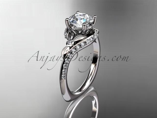 Wedding - Platinum diamond leaf and vine engagement ring with a "Forever Brilliant" Moissanite center stone ADLR112