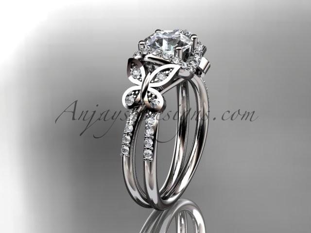 زفاف - Platinum diamond butterfly wedding ring, engagement ring with a "Forever Brilliant" Moissanite center stone ADLR141