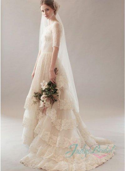 Wedding - JOL286 vintage lace bateau neck half length sleeves bridal wedding dress