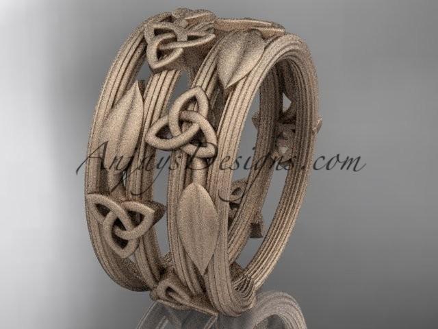 زفاف - 14kt rose gold diamond celtic trinity knot matte finish wedding band, engagement ring CT7242B