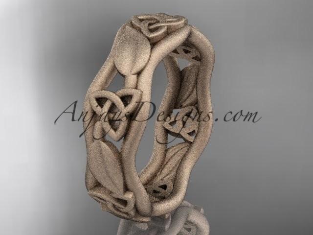 زفاف - 14kt rose gold matte finish celtic trinity knot engagement ring, wedding band CT7105B