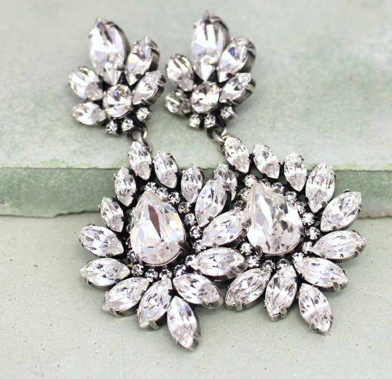 زفاف - Bridal Crystal Earrings,Bridal Statement Chandelier Earrings,Swarovski Crystal Chandelier Earrings,Victorian Style Bridal Swarovski Earrings
